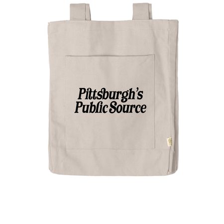 Pittsburgh's Public Source tote bag, a Pumice Reclaimist Everywhere Tote Bag