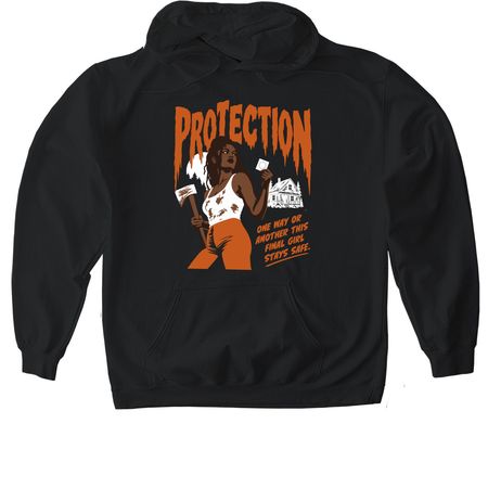 PROTECTION, a Black Gildan Softstyle Pullover Hoodie