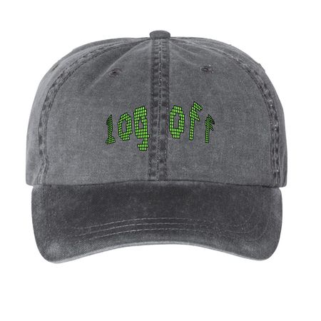 PA Unplugged Log Off Hat, a Black Printed Pigment Dye Baseball Cap