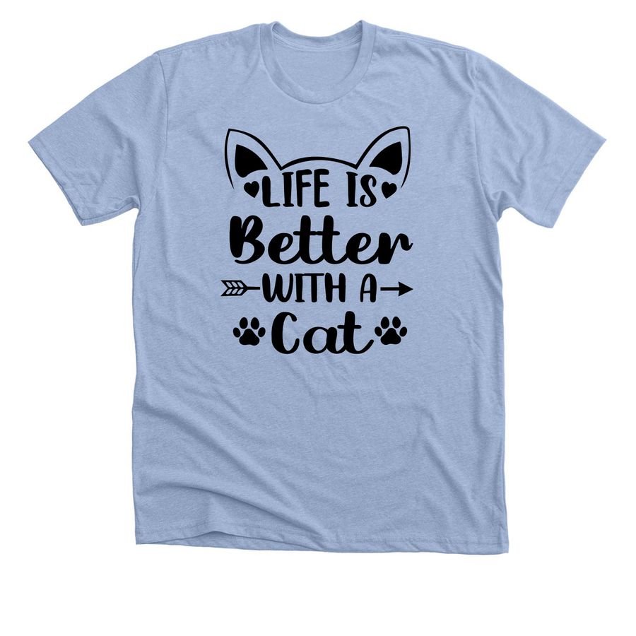 Life is Better with a Cat, a Heather Baby Blue Premium Unisex Tee