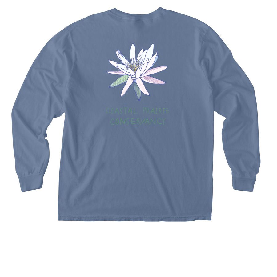 Limited Edition: White-Water Lily Shirt Back, a Blue Jean Comfort Colors Long Sleeve Pocket Tee (back-view)