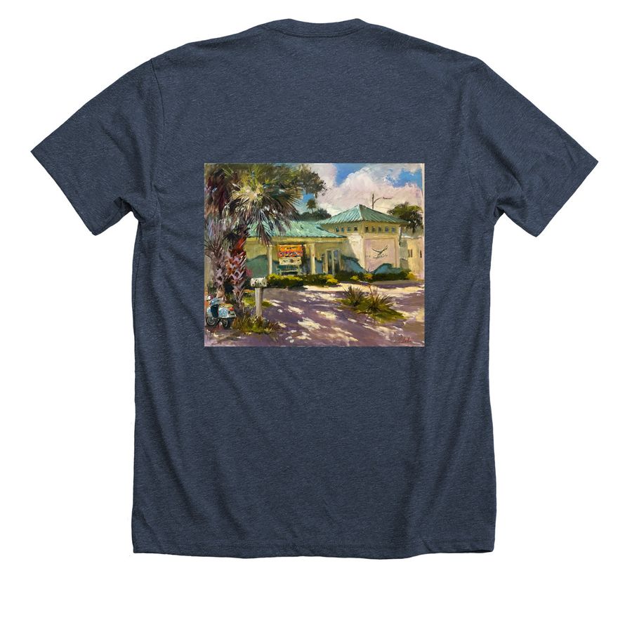 Beach Art Center IRB, a Heather Midnight Navy Premium Unisex Tee (back-view)