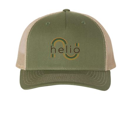 Helio Hats, a Army Olive Green/ Tan Printed Five-Panel Trucker Cap