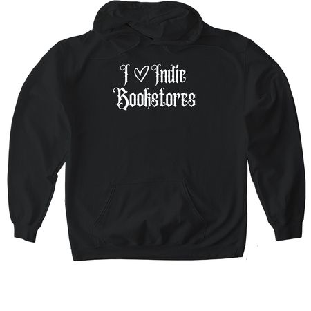 I Heart Indie Bookstores, a Black Gildan Softstyle Pullover Hoodie