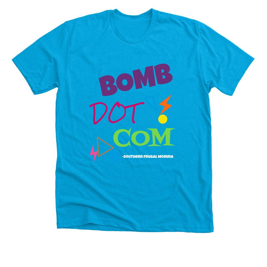 Bomb.Com, a Neon Blue Premium Unisex Tee