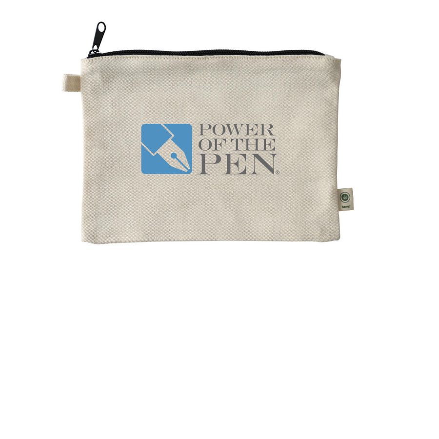 Power of the Pen logo pen pouch, a Natural 9"x7" Hemp Blend Pouch