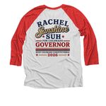 LE Made in '76 150th Anniversary Tee, a Red and Heather White 3/4 Sleeve Baseball Tee (back-view)