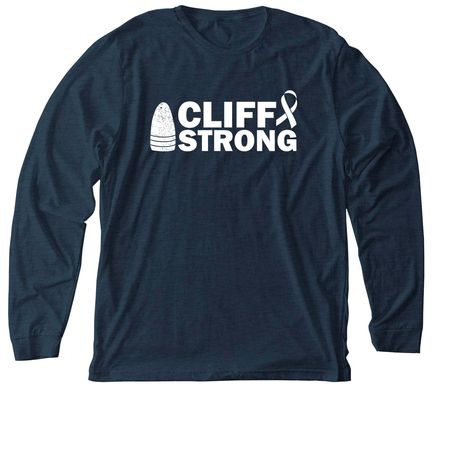 Cliff Strong Dark Colored Apparel, a Heather Midnight Navy Premium Long Sleeve Tee