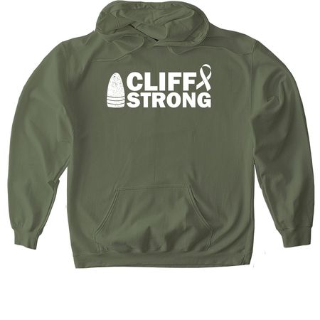 Cliff Strong Dark Colored Apparel, a Military Green Gildan Softstyle Pullover Hoodie