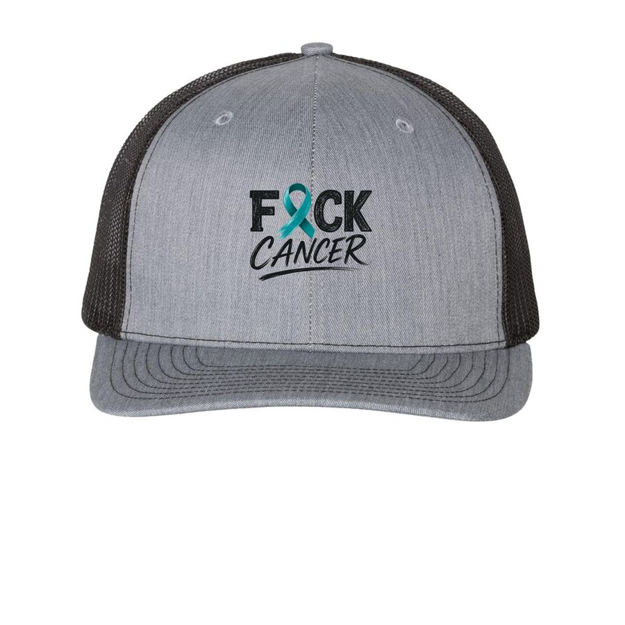F*ck Cancer Hat, a Heather Grey/ Black Printed Snapback Trucker Cap