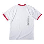 Leaves the 99, a White/ Red Cotton Ringer Tee (back-view)