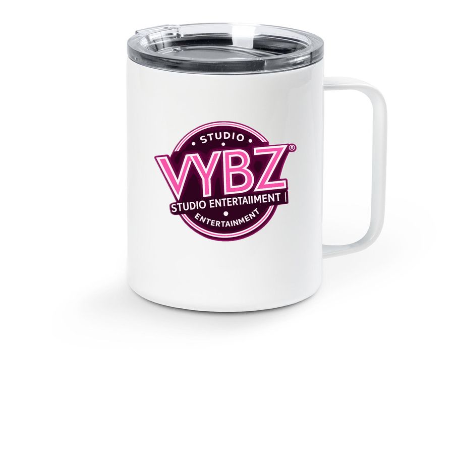 VYBZ STUDIO, a White Stainless Steel Travel Mug