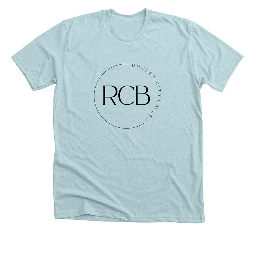 Black RCB Circle, a Heather Ice Blue Premium Unisex Tee