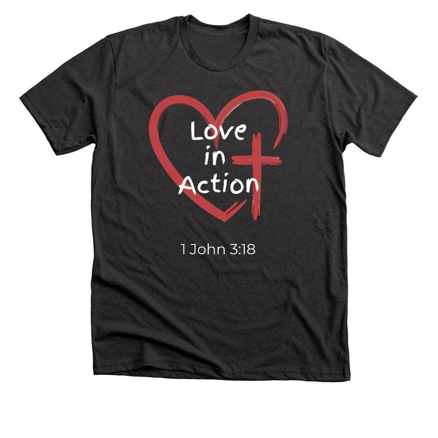 Love in Action (DR Mission Trip 2026), a Dark Grey Heather Premium Unisex Tee