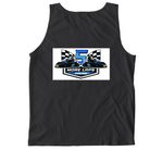 Fuel the Finish ? 5 More Laps Racing, a Black Comfort Colors Tank Top (back-view)