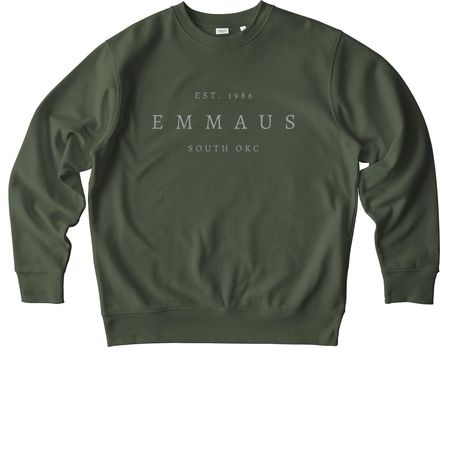 Emmaus S. OKC | Gray Ink, a Khaki Green Stanley/Stella Unisex Changer 2.0 Crewneck Sweatshirt