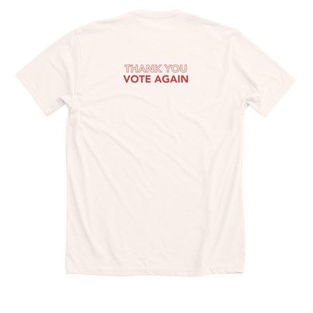 Thank you, Vote again (red), a Heather Natural Premium Unisex Tee (back-view)
