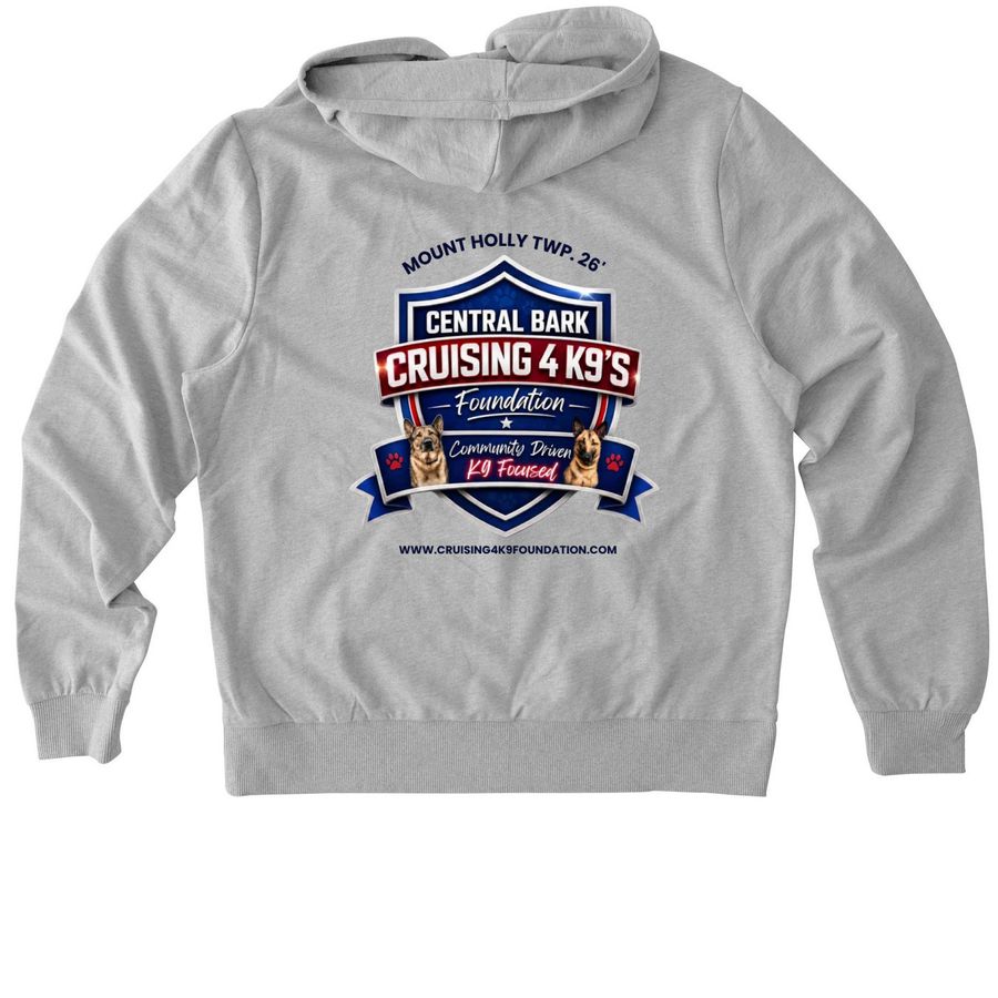 Cruisin' For K9's | Official Gear.&nbsp;, a Granite Grey Heather Allmade Organic French Terry Zip Up Hoodie (back-view)