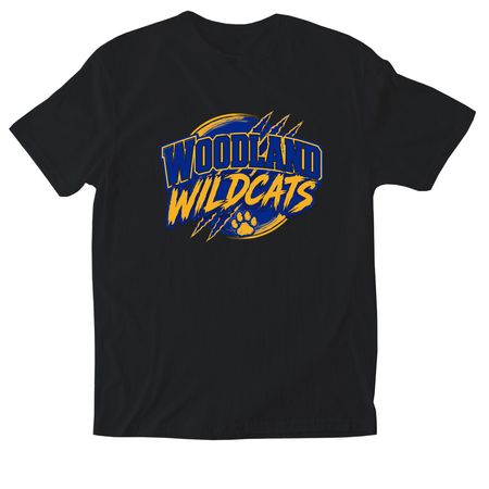 Woodland Elementary School- Blue/Gold, a Black Softstyle Cotton Tee