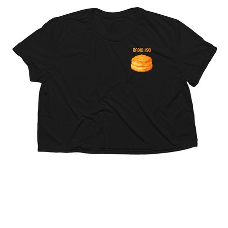 Radio 1190 Biscuit - Flatiron Two Tone, a Black Women?s Flowy Cropped Tee