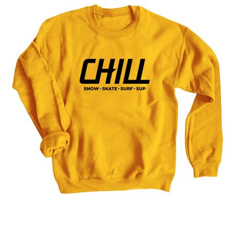 SNOW.SKATE.SURF.SUP, a Gold Crewneck Sweatshirt
