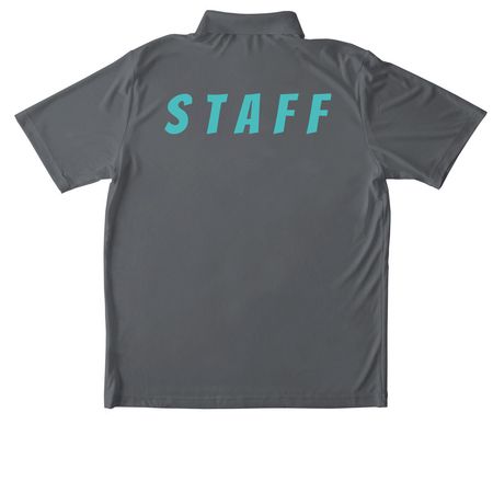 Staff Polo, a Iron Grey Unisex Performance Polo (back-view)
