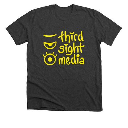 ThirdSight Media Yellow Logo Shirt, a Dark Grey Heather Premium Unisex Tee