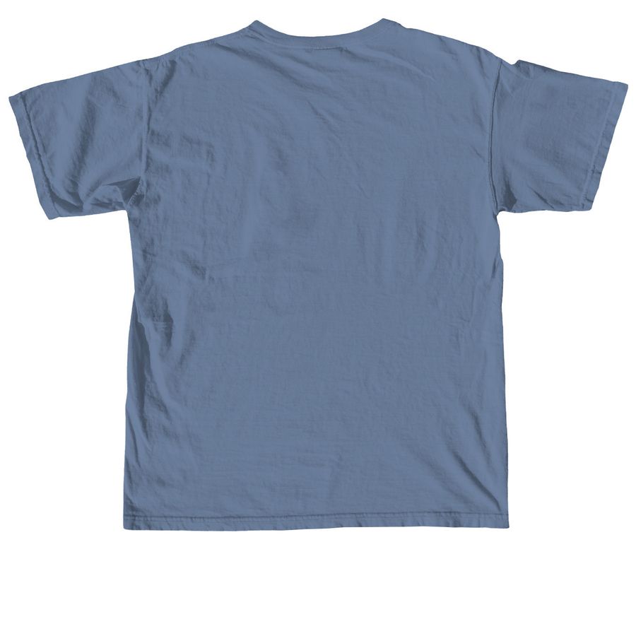 Powered by Coffee and Goats, a Blue Jean Comfort Colors Unisex Tee (back-view)