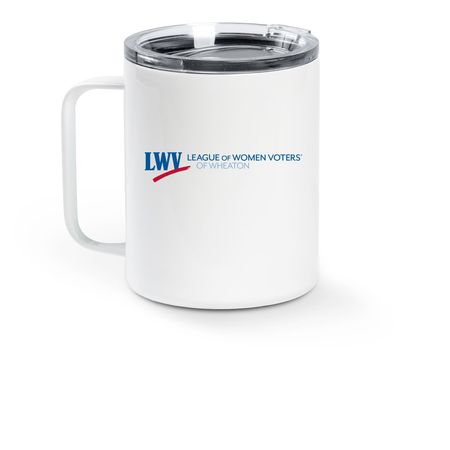 League Collection Travel Mug, a White Stainless Steel Travel Mug (back-view)