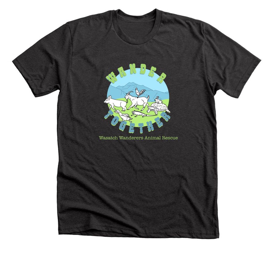 Wander Together, a Dark Grey Heather Premium Unisex Tee