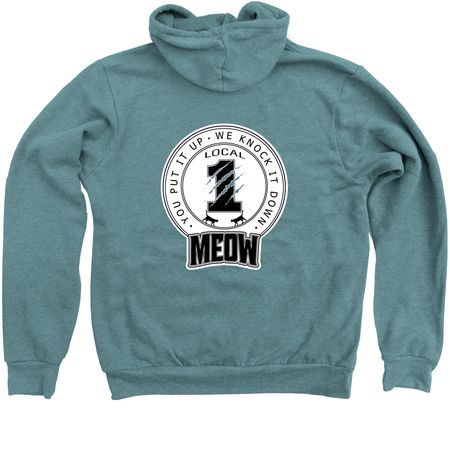 MEOW Local 1 - Front & Back, a Heather Deep Teal Zip Up Hoodie (back-view)