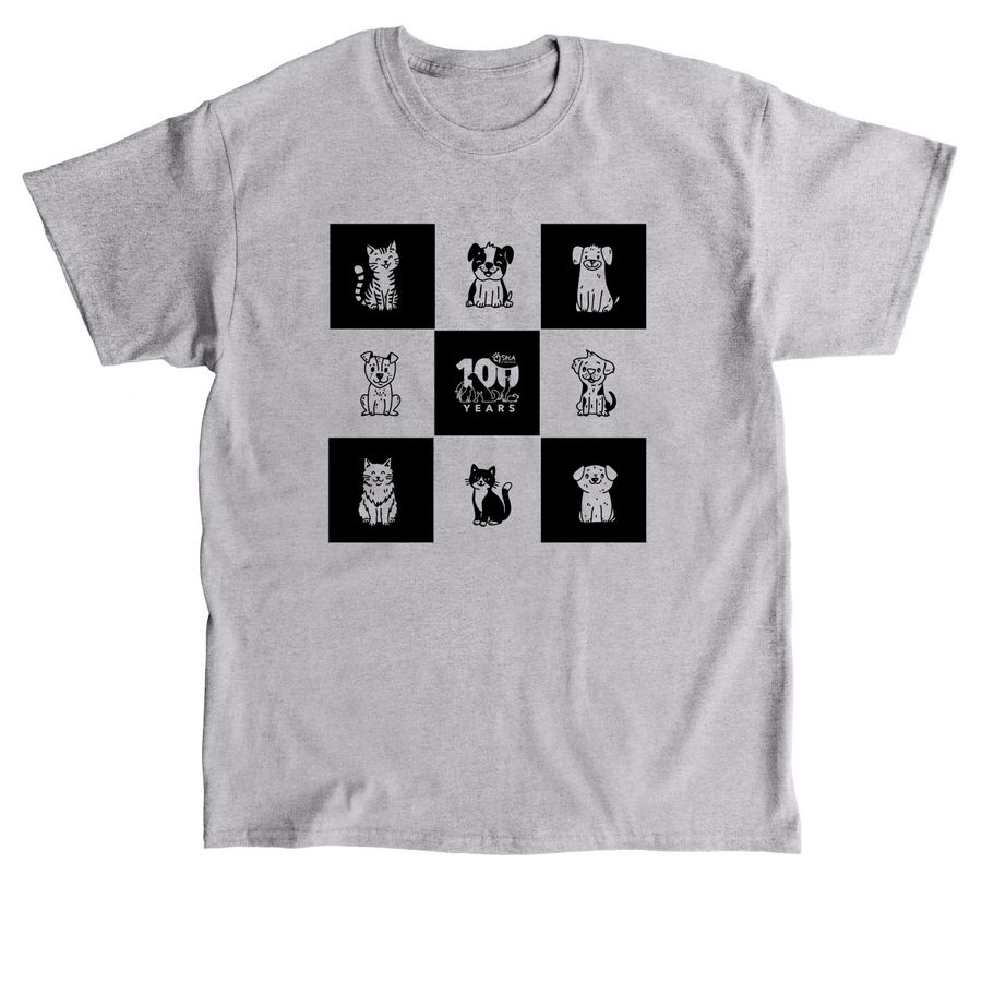 YCSPCA 100 Years Checkered Design, a Sport Grey Classic Unisex Tee