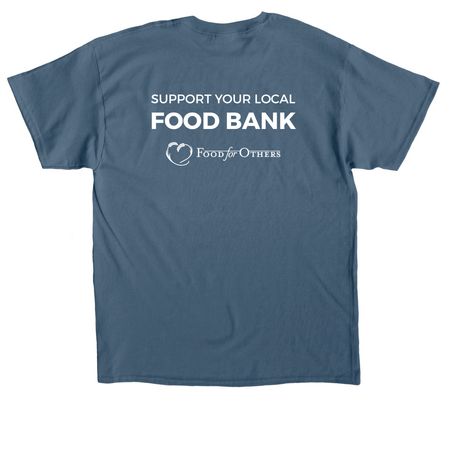 FFO Support Your Local Food Bank, a Indigo Blue Classic Unisex Tee (back-view)