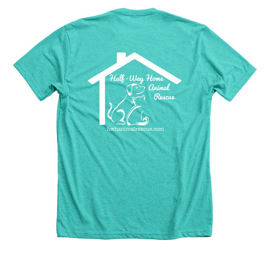 Half-Way Home Think Spring (White Logo), a Heather Sea Green Premium Unisex Tee (back-view)