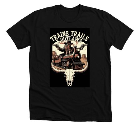 Trains Trails & Outlaws, a Solid Black Blend Premium Unisex Tee