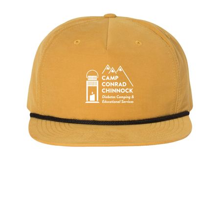 Camp Conrad Chinnock Logo Hat, a Biscuit/ Black Printed Umpqua Snapback Cap