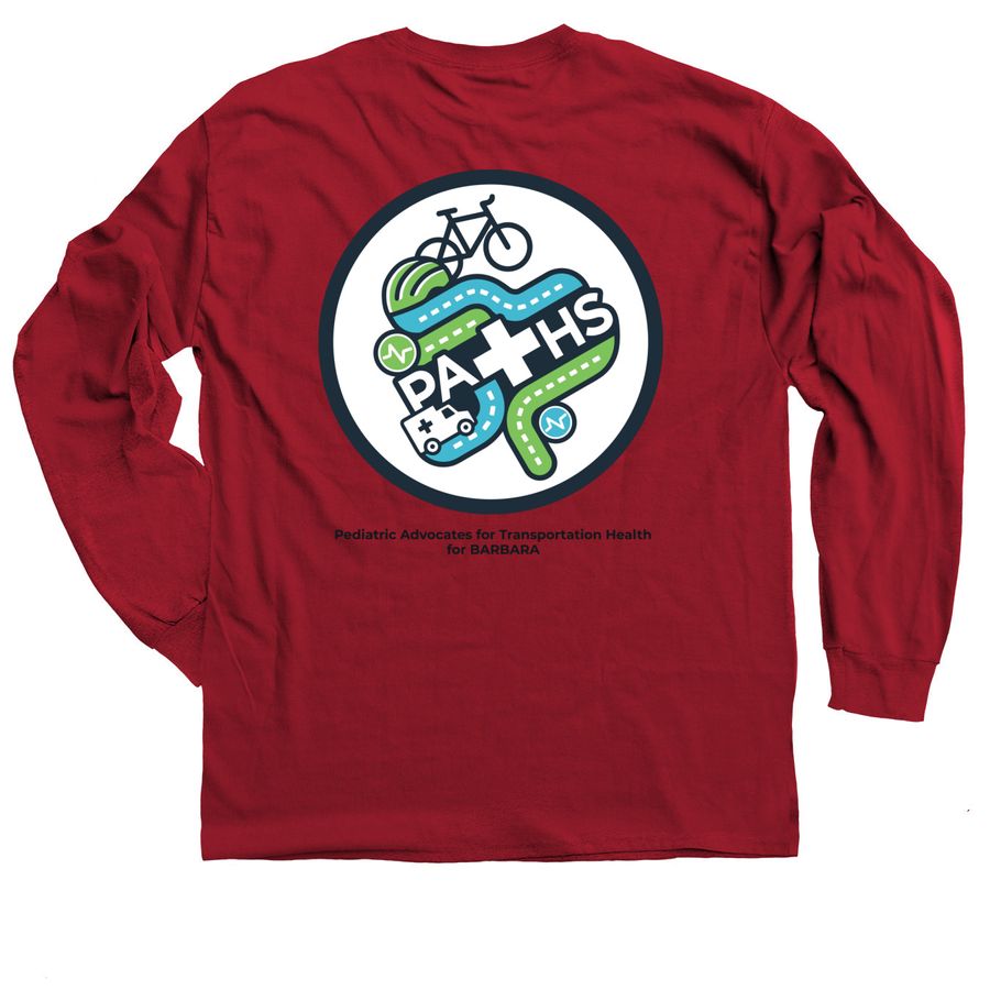 PATHs for Barbara, a Cardinal Red Classic Long Sleeve Tee (back-view)