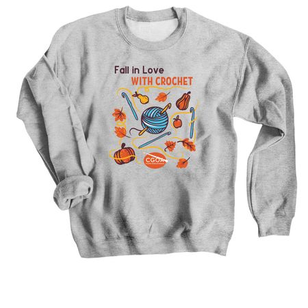 Fall in Love with Crochet, a Sport Grey Crewneck Sweatshirt