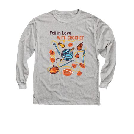 Fall in Love with Crochet, a Sport Grey Youth Long Sleeve Tee