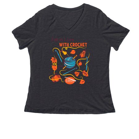 Fall in Love with Crochet, a Dark Grey Heather Women's Relaxed V-Neck Tee