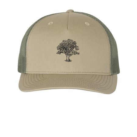 Descendants' Day Khaki Hat, a Pale Khaki/ Loden Green Printed Five-Panel Trucker Cap