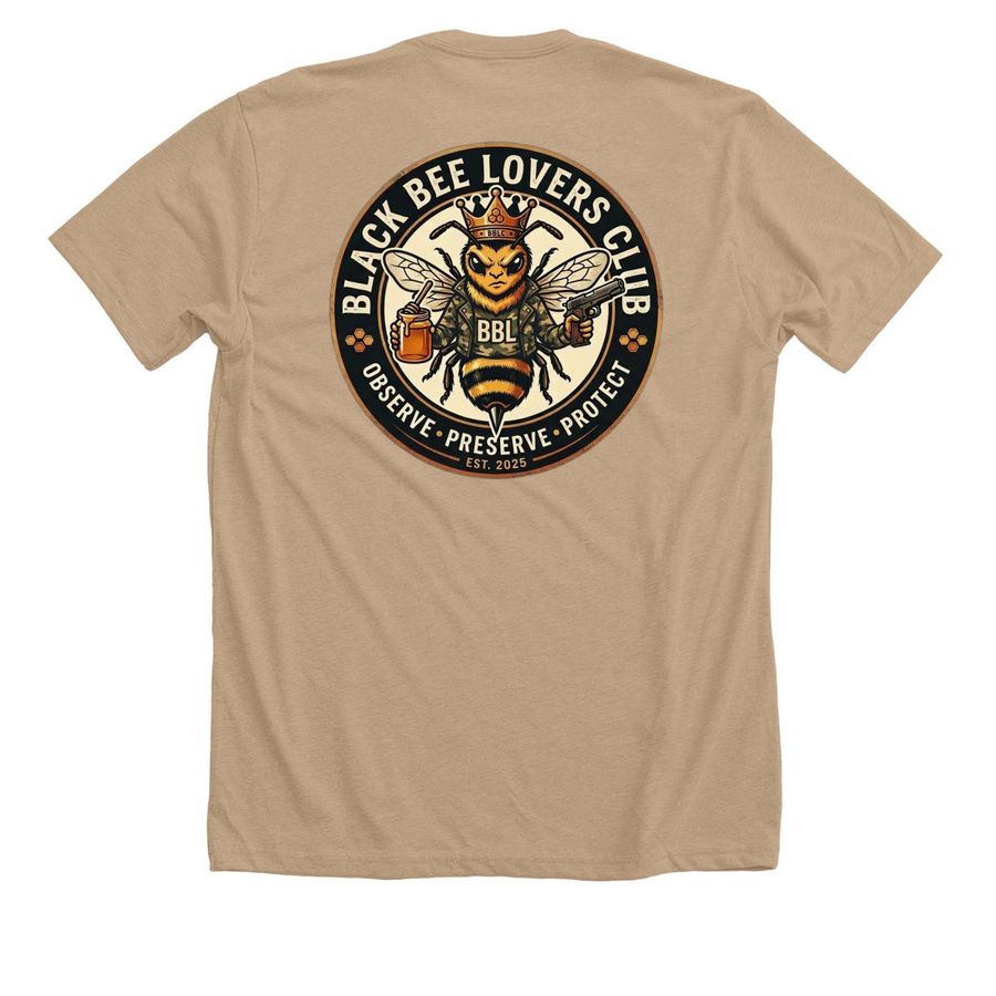 Thee Bee Keeping Club, a Heather Sand Dune Premium Unisex Tee (back-view)
