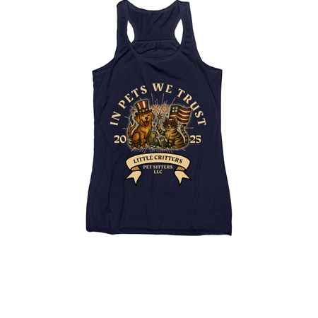 IN PETS WE TRUST 2025, a Navy Women's Racerback