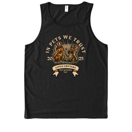 IN PETS WE TRUST 2025, a Deep Black Allmade Eco Triblend Tank