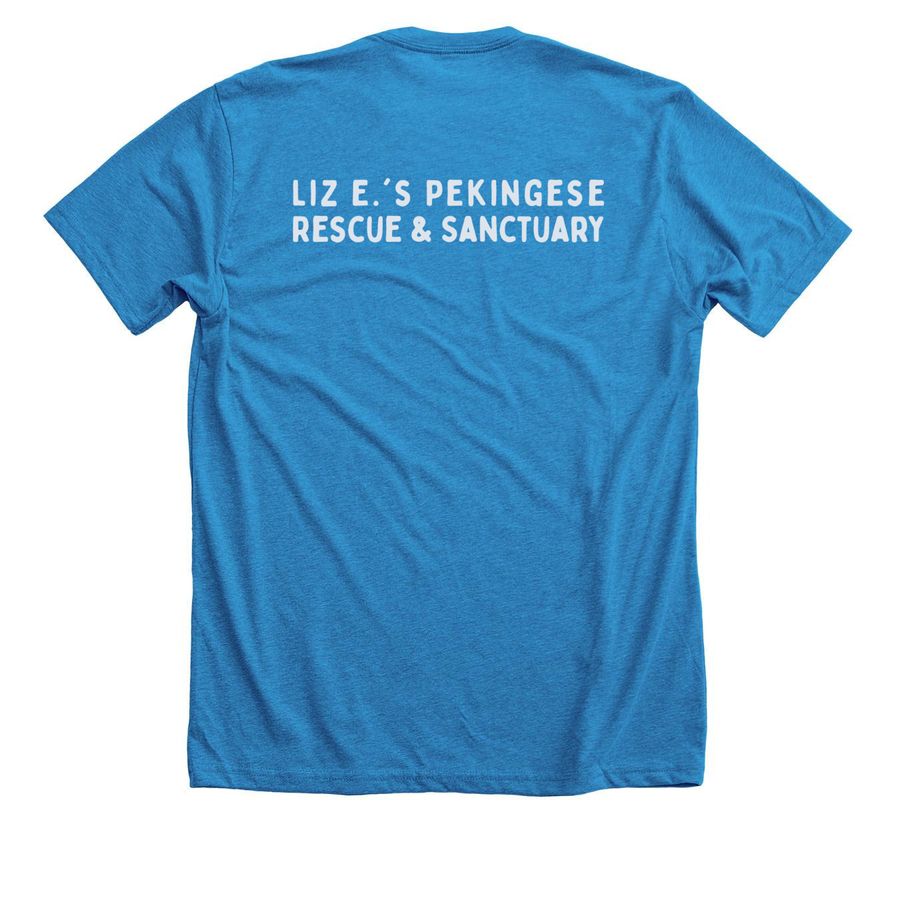 Liz E.'s Pekingese&nbsp;Rescue Slide, a Neon Blue Premium Unisex Tee (back-view)