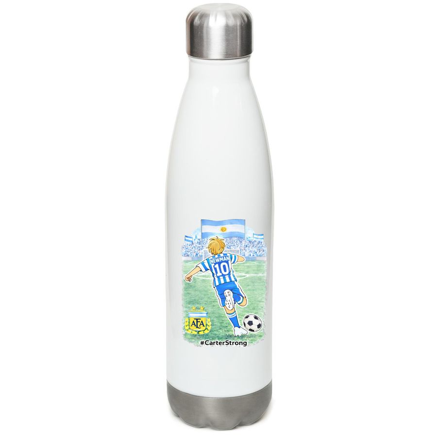 Remember to hydrate&nbsp;, a White Stainless Steel Water Bottle (back-view)