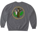 EBBA logo front, meet back, a Charcoal Softstyle Crewneck Sweatshirt (back-view)
