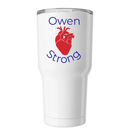 Owen Strong tumbler non-bold lettering, a White Insulated Tumbler