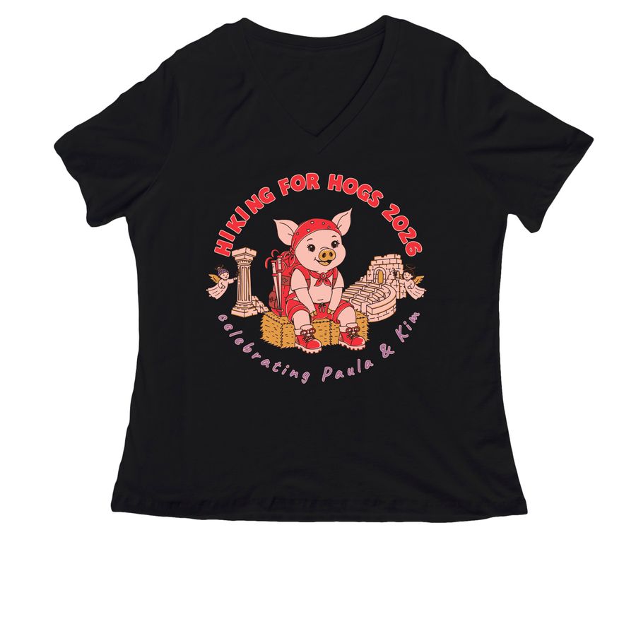 Hiking For Hogs 2026, a Black Women's Relaxed V-Neck Tee
