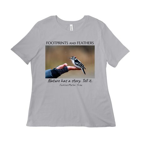The Footprints and Feathers signature! &nbsp;, a Solid Athletic Grey Women?s Relaxed Cotton Tee
